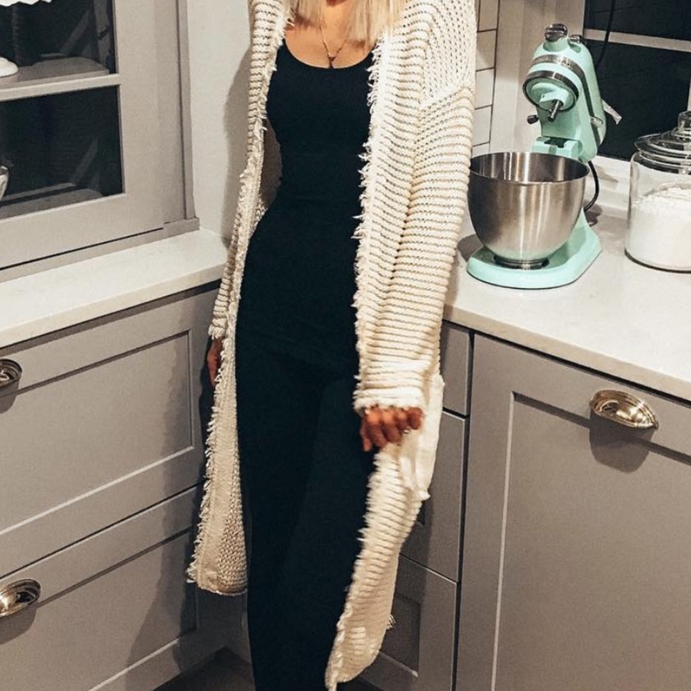 FREE PEOPLE RAW EDGE LONG CREAM CARDIGAN